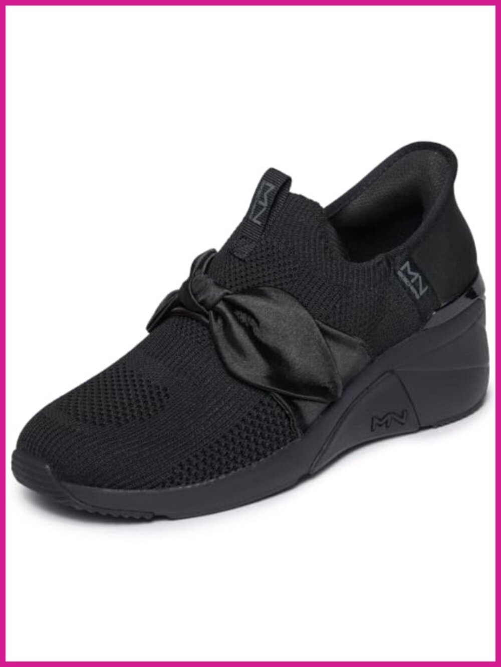 Wedge Slip-On Sneakers with Memory Foam Vegan Knit Bow Accent